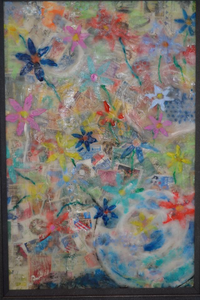 Runaway Flower Arrangement/Encaustic